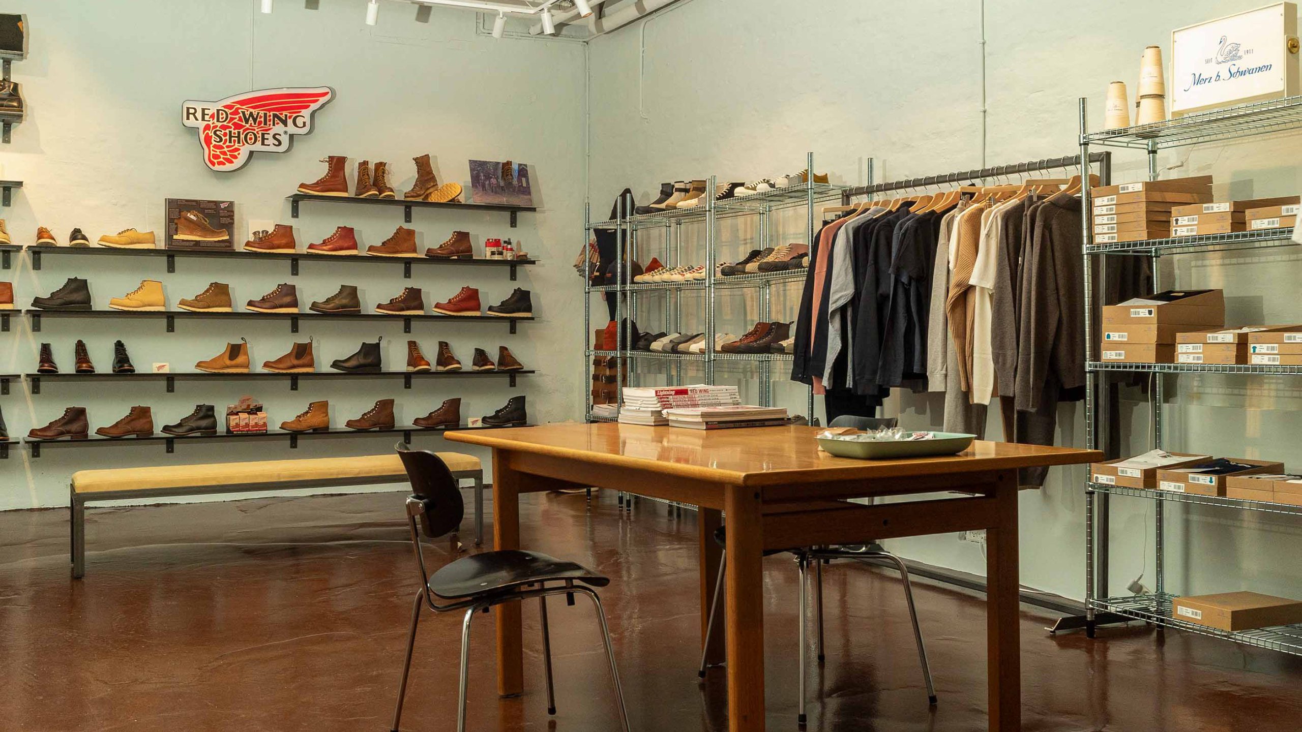 AM68 Agency Showroom is located in Copenhagen, Denmark. Visit us to experience Red Wing Shoes, Astorflex, Manifattura Ceccarelli, Merz b. Schwanen and more in person